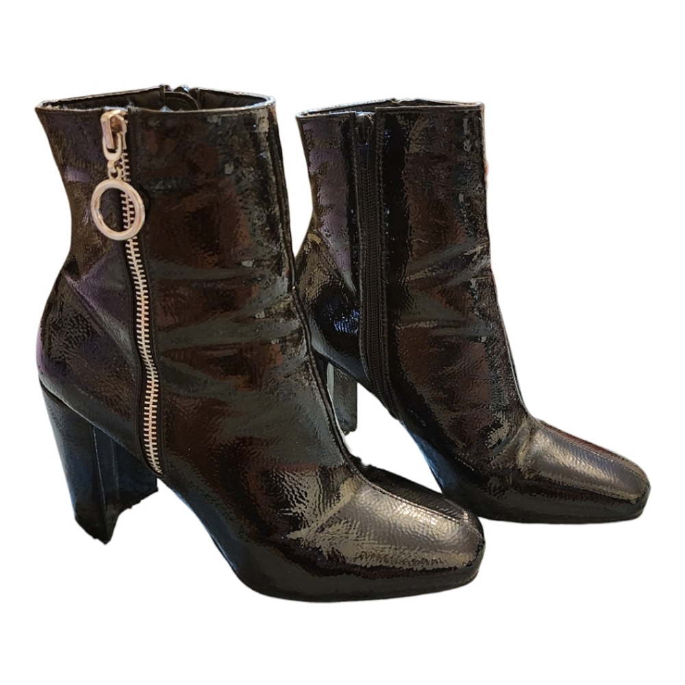 Wild Diva Black Patent Heeled Boots